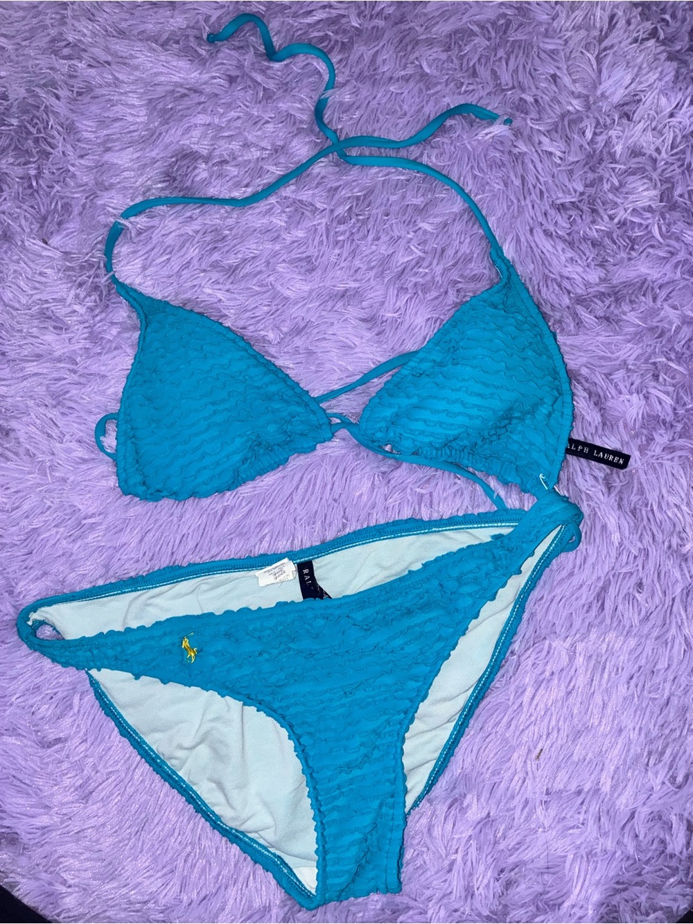 Ralph Lauren Turquoise Textured Triangle Bikini Set